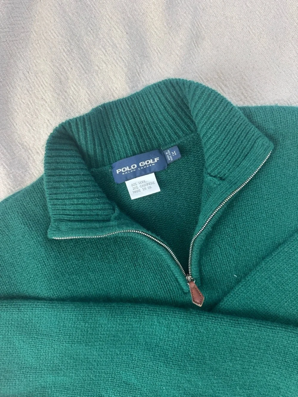 Polo Golf Ralph Lauren, wool cashmere, quarter zip, vintage 90s, forest green - Picture 3 of 6